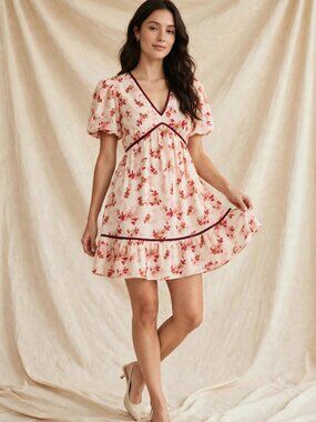 NWT In February Blush Floral Mini Dress Back Bow S